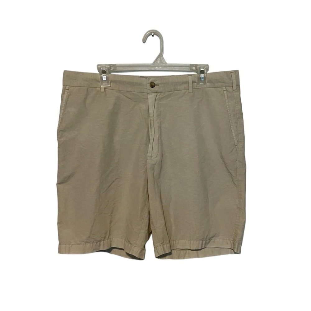 Peter Millar Seaside Shorts Mens 36 Khaki Chino Poplin Golf Cotton Nylon Casual